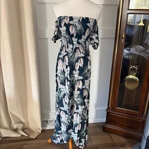 On The Road Strapless Floral Maxi Dress - Navy and White